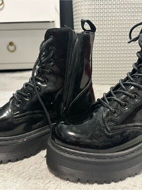 Aria Black Patent Platform Combat Boots